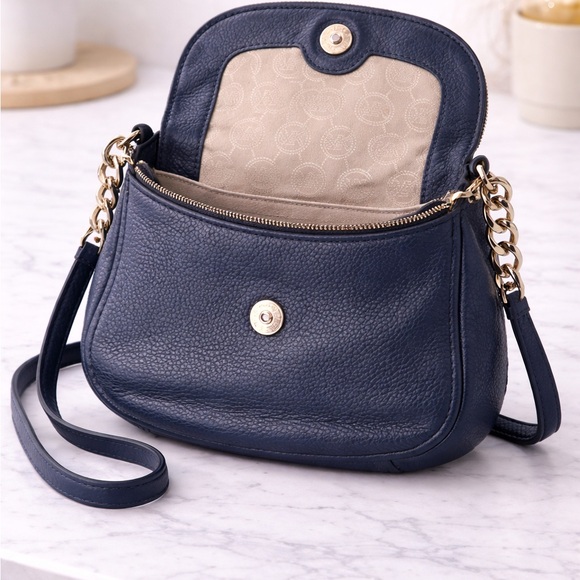 Michael Kors Navy Pebbled Leather Crossbody with Gold Accents - Picture 3 of 6